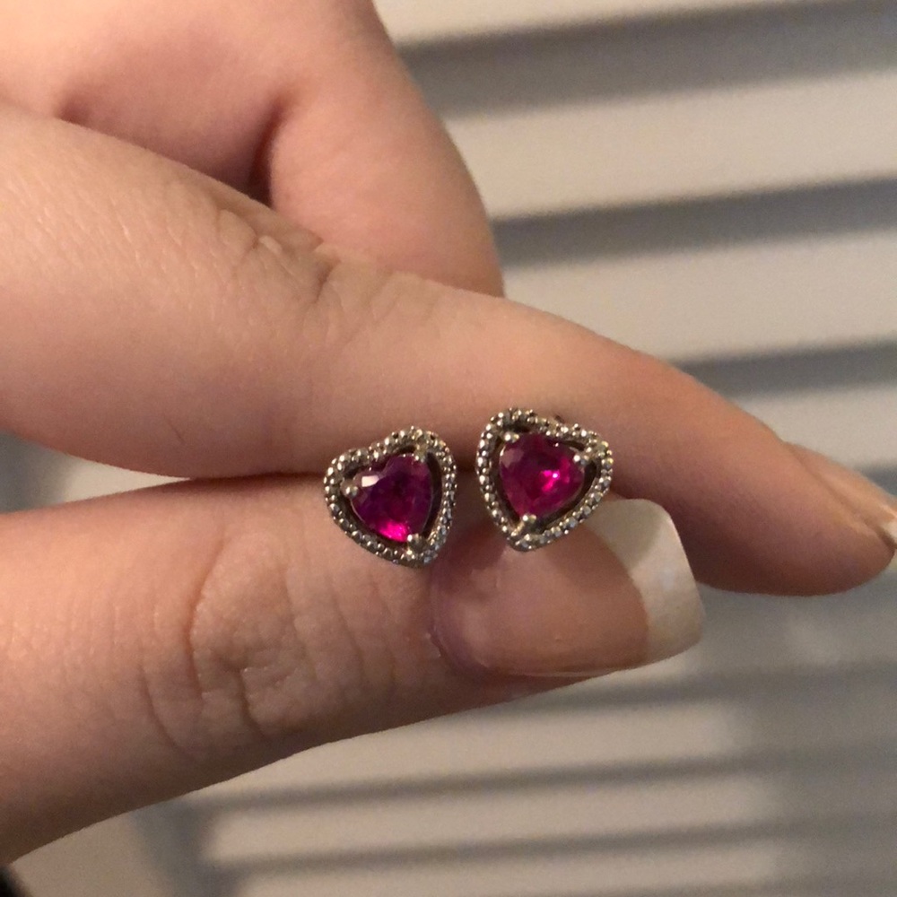 Sterling Silver Created Ruby Heart Studs
